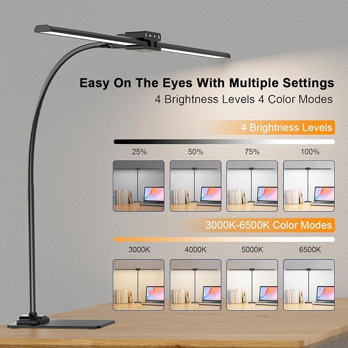 24W Led Desk Lamps with Base for Office Home, 31.5-in Double Head, Dimmable 4 - Image 3