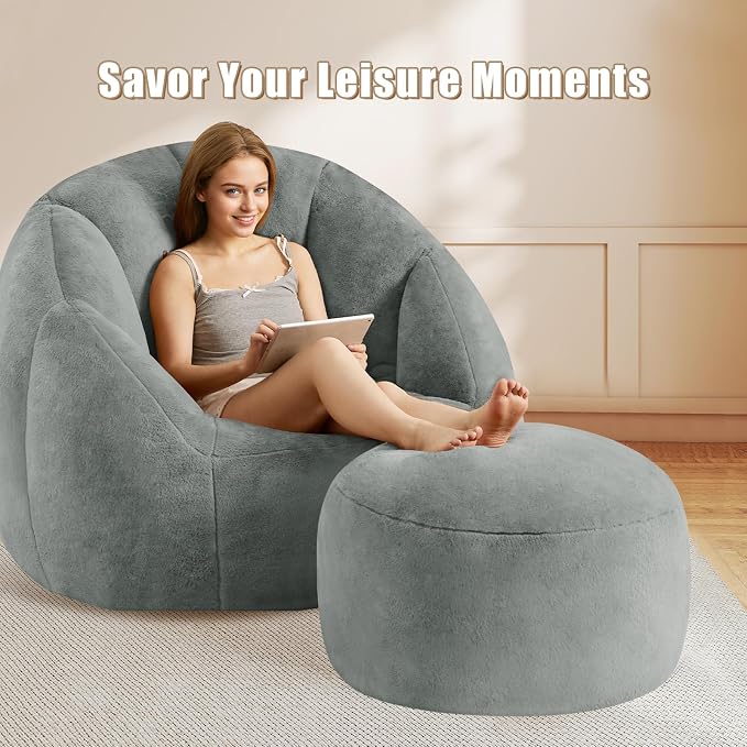 Gericco Round Pouf Ottoman Foot Rest, 29 X 18Inch Floor Poufs Footstool - Image 3