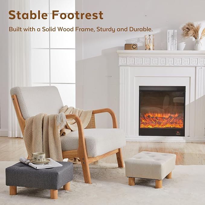Small Foot Stool Ottoman, Linen Footstool Ottoman Foot Rest - Image 7