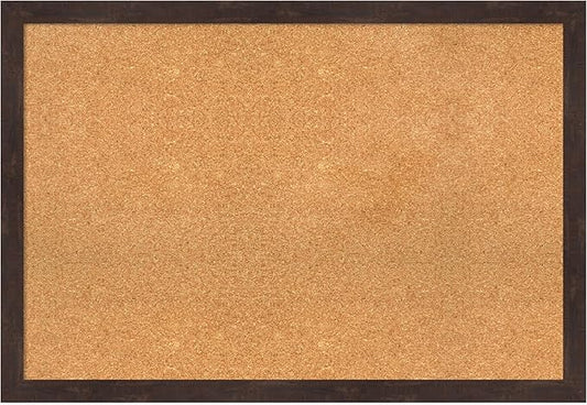 Amanti Art Natural Cork Board for Wall, 27x39 Vision Board with Brown Wood Frame, Large Corkboard Office Decor for Home Organization, Rustic Farmhouse Corkboard Pinboard to display items for home-DeskLoop Office