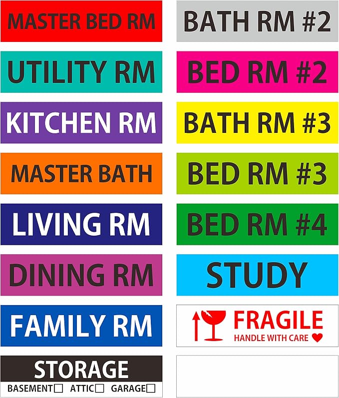640 Pcs Removable Home Moving Labels 15 Pre-Printed Color-Coded Plus 1 by Stickyourhappymoment
