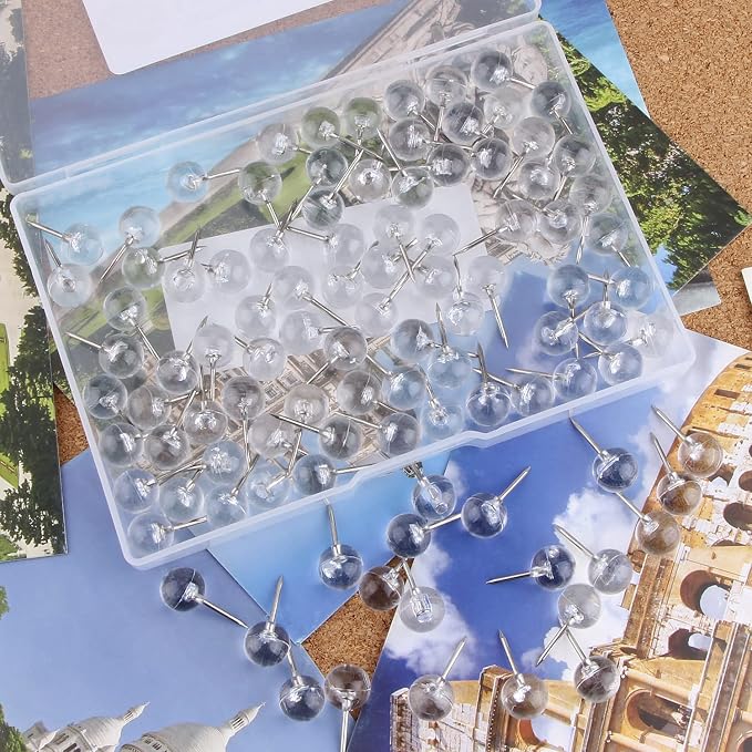 Push Pins 1/3 Inch Silver Map Tacks 100-Count Large Size Pins Steel Point and - Image 5
