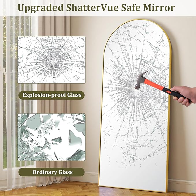 HARRITPURE 65"x24" Arched Full Length Mirror Free Standing & Wall-Mounted Full-Length Mirror with Stand Modern Gold Mirror for Living Room Bedroom Cloakroom Aluminum Frame-DeskLoop Office