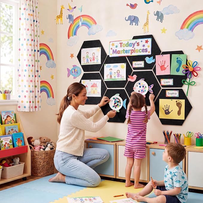 8 Pack Hexagon Felt Bulletin Board Tiles - Image 9