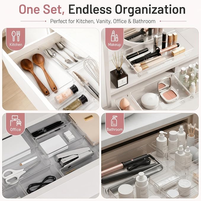 8 Pack Large Clear Plastic Drawer Organizer Bins - Image 8