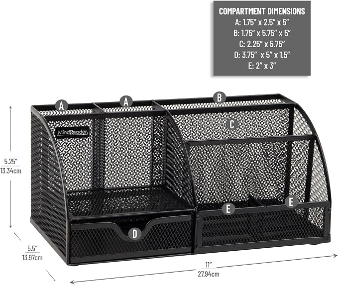 Mind Reader 7-Compartment Desktop Organizer, Metal Mesh Desk Organizer - Image 3
