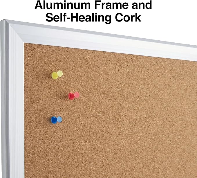 Staples Cork Bulletin Board, Aluminum Frame, Wall Mounted - Image 3