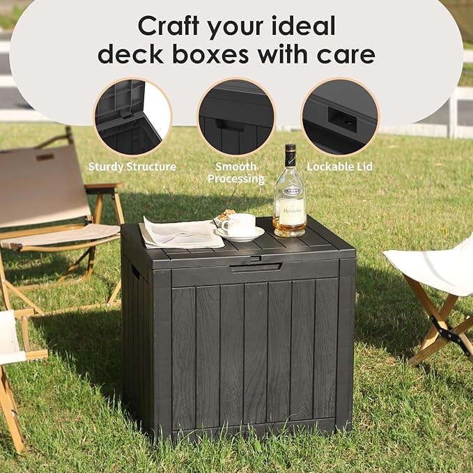 35 Gallon Lockable Resin Deck Box, Waterproof & UV-Resistant Outdoor Storage Box for Outdoor Cushion Storage, Garden Tools & Pool Accessories Storage, Black-DeskLoop Office