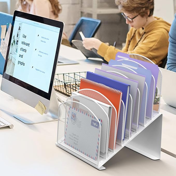 Inclined Desk File Organizer, 8-Section Upright Desk Organizer Standing File - Image 9