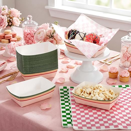 Geosar 100 Pcs Gingham Party Supply Disposable Paper Food Tray Bulk Disposable - Image 4