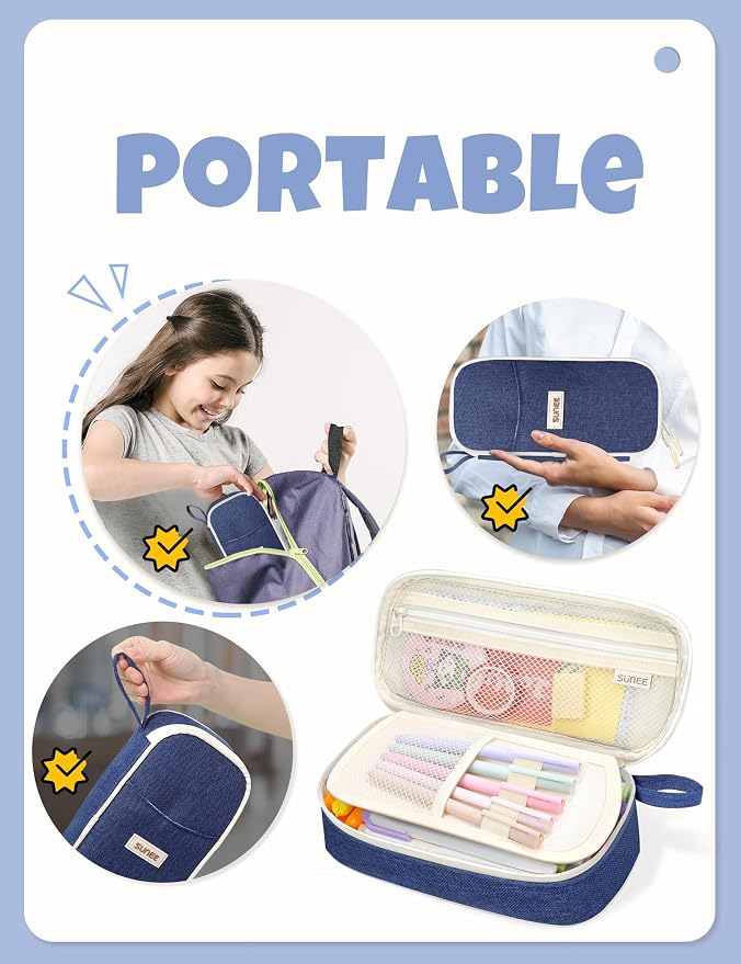 SUNEE Cute Pencil Case, Aesthetic Pen Pouch, Colored Large Pencil Bag - Image 7