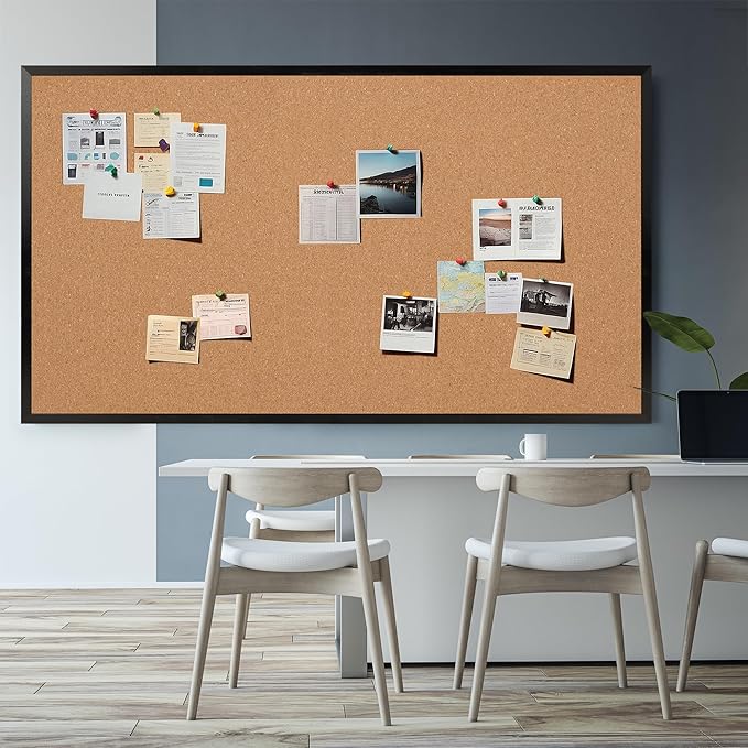 Board2by Extra Large Cork Bulletin Board 96" X 48", Black Wood Framed 8'x4' Corkboard for Wall, Wall Mounted Notice Pin Board with 18 Push Pins for School, Home & Office-DeskLoop Office