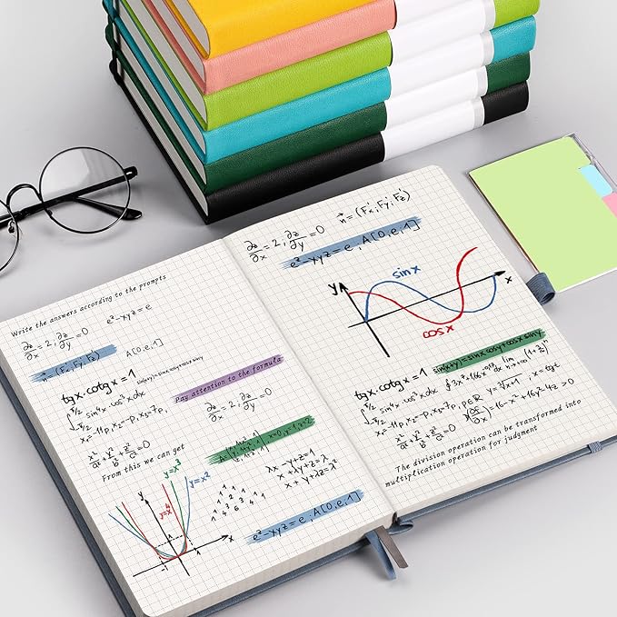 AHGXG Graph Paper Notebook - 320 Pages Grid Notebook Thick Journal A5, 100gsm Thick Graph Paper, Leather Hardcover, Inner Pocket,5.75'' × 8.38''- Black-DeskLoop Office