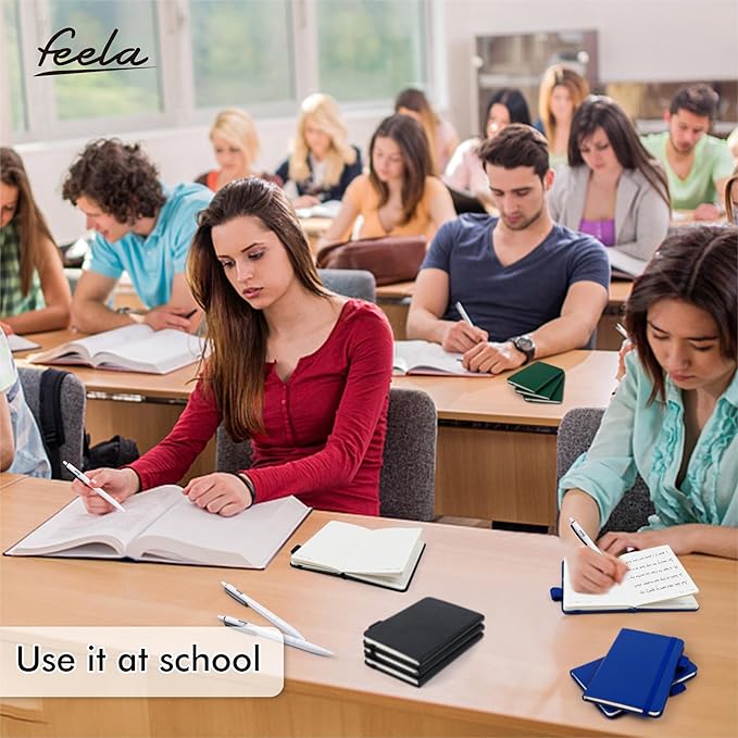 feela 15 Pack Pocket Small Notebooks Bulk, Mini Cute Notepads Hardcover College Ruled Lined Journals with Pen Holder for School Business, with 15 Black Pens, 3.5”x 5.5”, A6, Black Navy Dark Green-DeskLoop Office