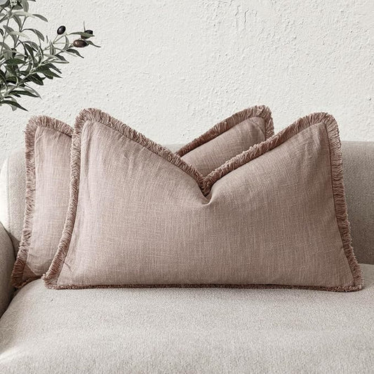 Foindtower Set of 2 Decorative Linen Fringe Lumbar Throw Pillow Covers by Foindtower