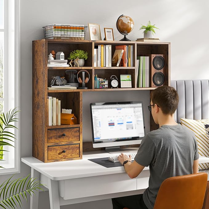 REIBII Desktop Bookshelf, High-Capacity Desk Hutch Organizer - Image 4