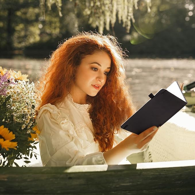 Lined Journal Notebook for Women Cute Leather Journals for Writing Aesthetic Floral Diary 192 Pages A5 Hardcover Journaling Notebooks with Pen Loop, 5.7 x 8.3 In, Black-DeskLoop Office