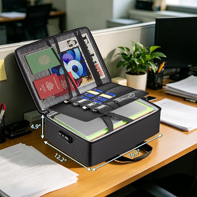 Fireproof Document Box with Lock, 16.3”×12.2”×4.9” | Hard Document Organizer - Image 8
