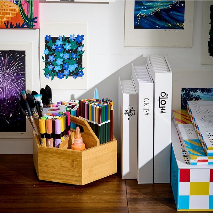 MEEDEN Bamboo Rotating Art Supply Desk Organizer: Pen & Pencil Holder - Image 2