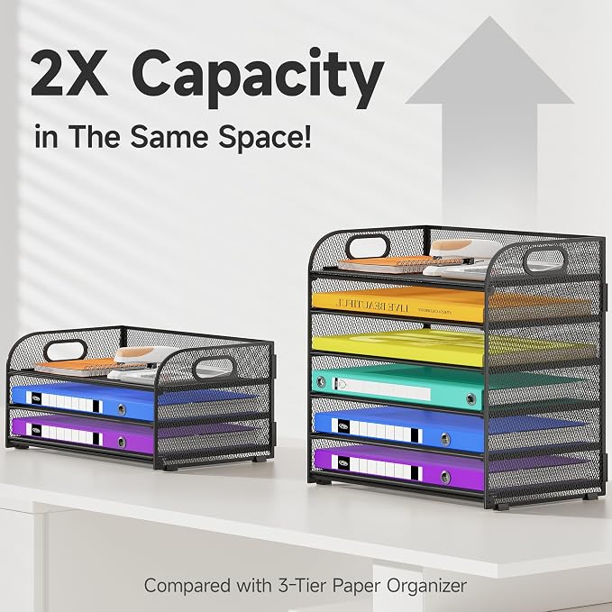 Cawukege 6 Tier Paper Organizer, Mesh Desk Organizer, Metal File Organizer - Image 3