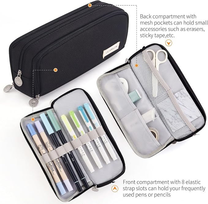 CICIMELON Large Capacity Pencil Case 3 Compartment Pouch Pen Bag - Image 3