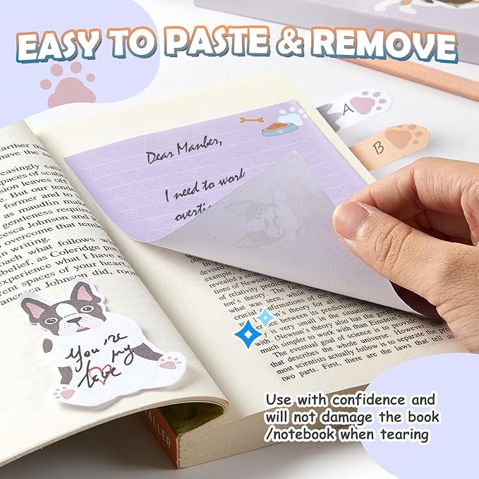Hommie Cute Sticky Notes, Dog Sticky Notes Set Planner Dividers Self-Stick Notes Pads Animal Divider Tabs Bundle Writing Memo for Dog Lovers Home Office School Supplies-DeskLoop Office
