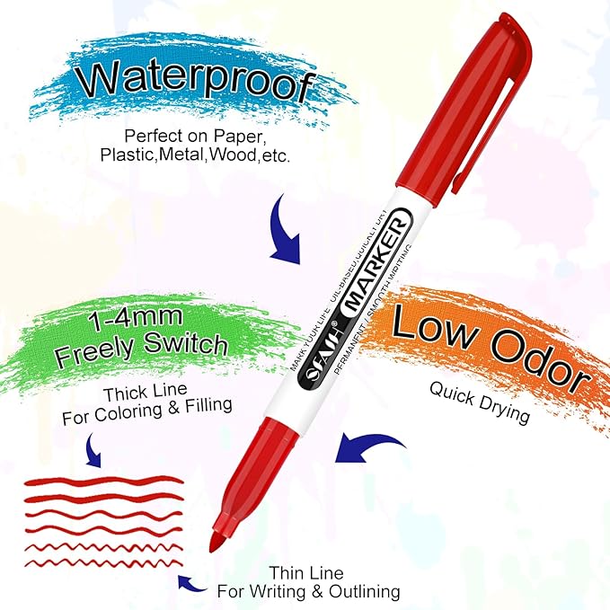 SFAIH 36 Colors Permanent Markers - Assorted Vibrant Colors, Quick Drying, Fade Resistant, Alcohol-Based Fine Point Permanent Markers for Paper, Plastic, Wood, Coloring, Drawing Doodling, Waterproof-DeskLoop Office