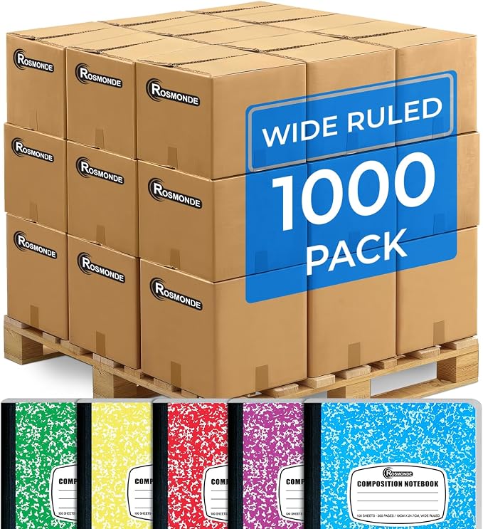 Rosmonde 1000 Pack Composition Notebooks Bulk, Wide Ruled, Pallet of by Rosmonde
