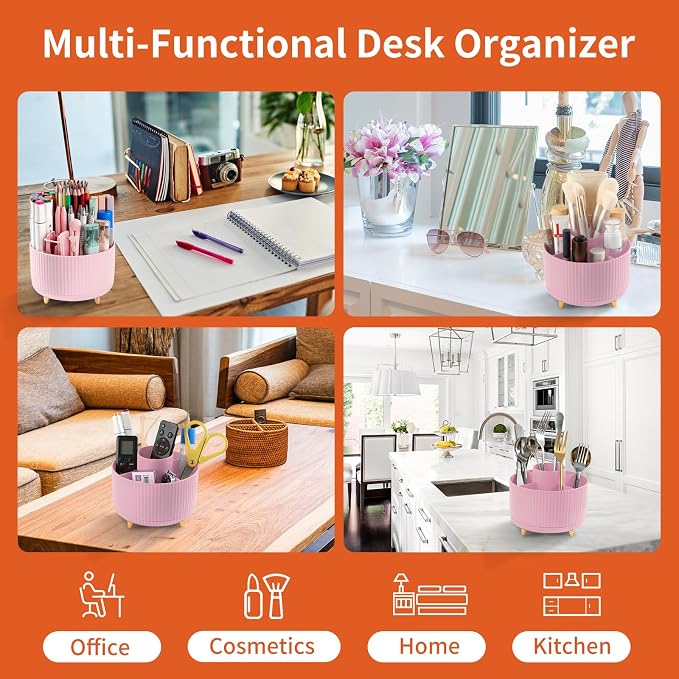 Desk Pencil Pen Holder, 5 Slots 360°Degree Rotating Organizers - Image 5