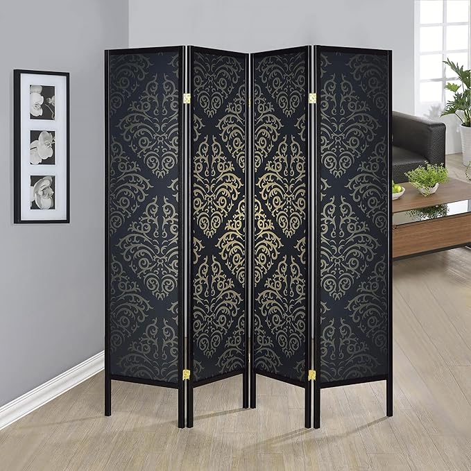 NicBex Room Divider 4 Panel Room Dividers with Damask Print Partition Room Dividers and Folding Privacy Screens Wall Divider for Home, Office, Room Separation,69.5" W x 0.75" D x 70.25" H, Black-DeskLoop Office
