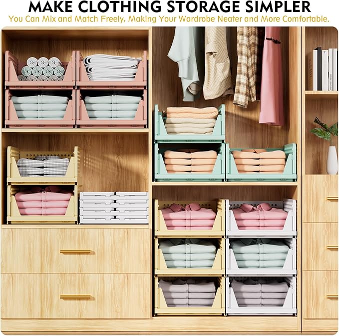 SNSLXH 5 Pack Stackable Closet Storage Basket, Space-Saving Clothes Storage - Image 2