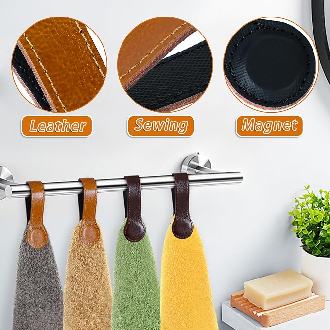 Leather Magnetic Kitchen and Bathroom Towel Clips - Image 4