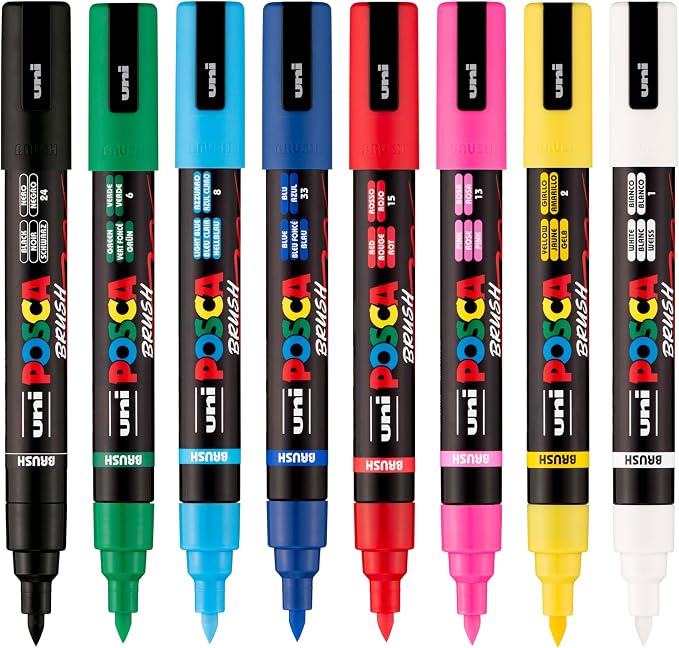 POSCA PC-5BR Water-Based Paint Markers, Reversible Brush Tip, 8 pack - Image 3
