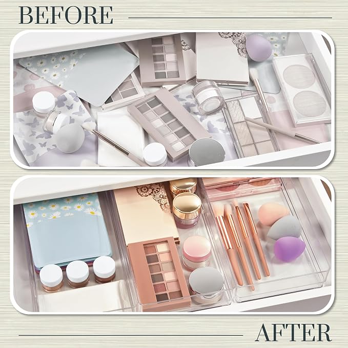 STORi SimpleSort 3-Piece Stackable Clear Drawer Organizer, Wide Makeup Vanity - Image 6