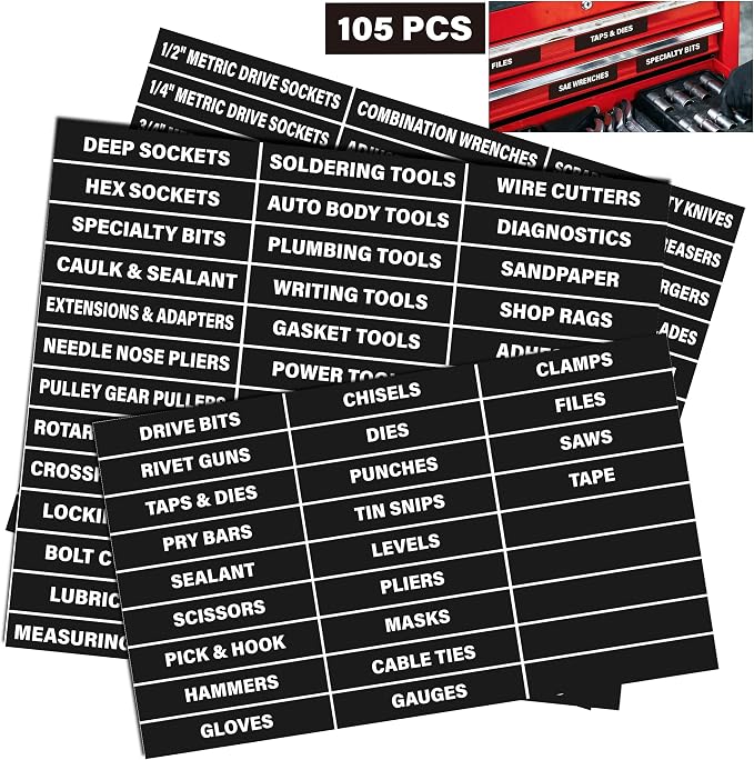 105 Pcs Magnetic Tool Box Labels, Heavy Duty Tool Chest Drawer Badges, 100 by EliteSign