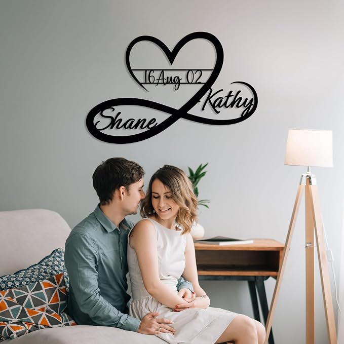 Personalized Valentines Metal Wall Sign, Custom Infinity Heart Love Couple Name - Image 3