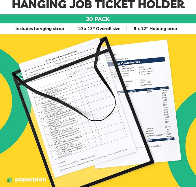Hanging Job Ticket Holders 9x12 -, 8.5 x 11 Letter Size, Dry Erase Pockets - Image 2