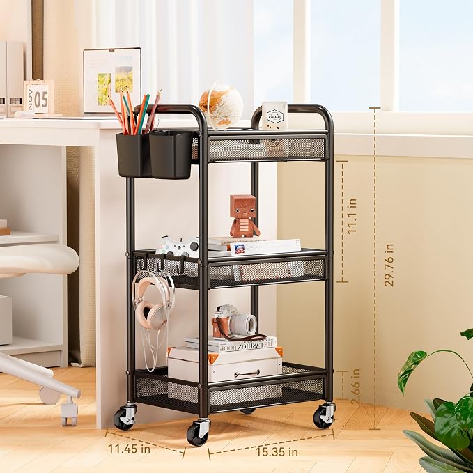 YASONIC 3 Tier Rolling Cart – Metal Utility Storage Carts - Image 6