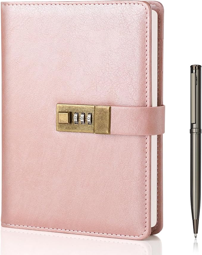 WEMATE Diary with Lock, A5 PU Leather Journal with Lock 240 Pages, Vintage by WEMATE