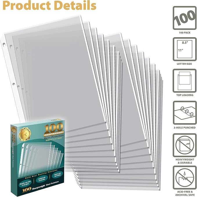 GOLD SEAL 100 Clear Heavyweight Poly Sheet Protectors, 8.5" x 11" - Image 3