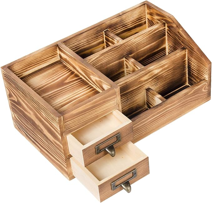 Liry Products Rustic Wooden Desktop Organizer Office Supplies Brown Tabletop - Image 3