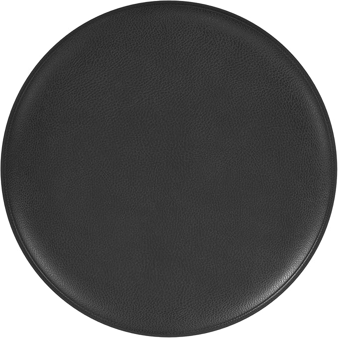 HomePop Upholstered Faux Leather Round Ottoman Home Décor|Foot Rest Ottoman- Black Faux Leather-DeskLoop Office