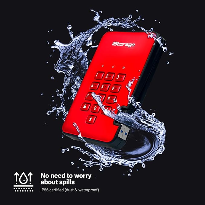 iStorage diskAshur2 HDD 2TB Red | Secure portable hard drive | Password protected | Dust & water resistant | Hardware Encryption-DeskLoop Office