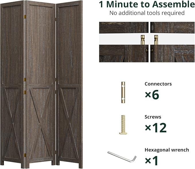 Cozy Castle Wood Room Divider, 3 Panels Folding Privacy Screen, 66.9'' Wall - Image 3