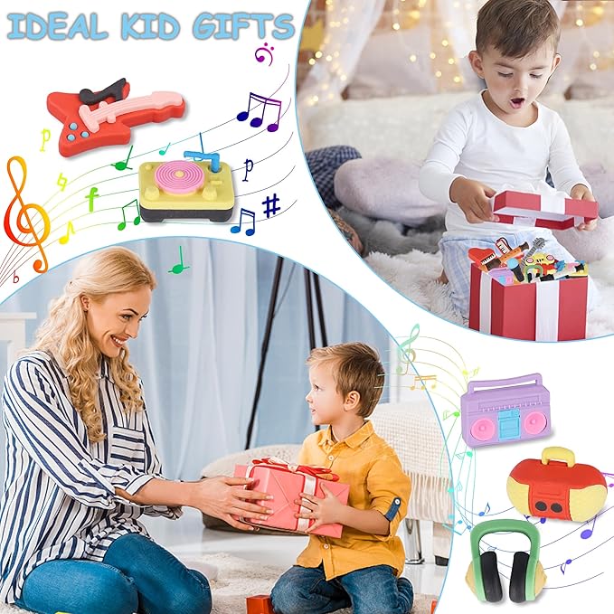 24 Pcs Erasers for Kids, Mini Pencil Eraser Bulk Classroom Prizes, Fun Puzzle Erasers for Preschool Elementary Student, Back to School Supplies (Musical Instrument)-DeskLoop Office