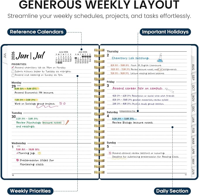 Planner 2026-2027, 6.3" x 8.5" Weekly and Monthly Academic Year Planner Calendar - Image 3