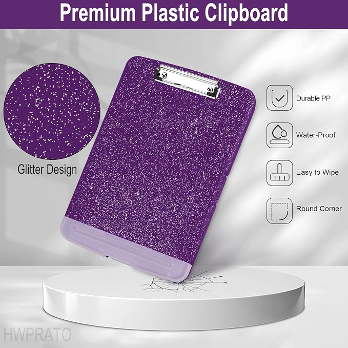HWPRATO Glitter Clipboard with Storage, Clip Boards 8.5x11 with Pen Holder - Image 7