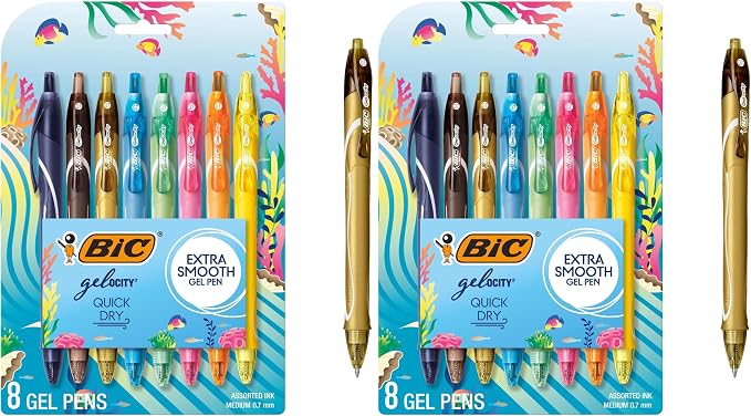 BIC Gelocity Quick Dry Ocean Themed Gel Pens, Medium Point, 8-Count -Pen Set by BIC