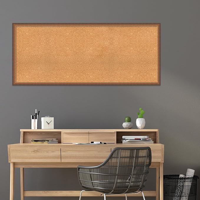 Amanti Art Natural Cork Board for Wall, 26x62 Vision Board with Bronze Frame, Oversize Corkboard Office Decor for Home Organization, Modern Corkboard Pinboard to Display Items for Home Organization-DeskLoop Office