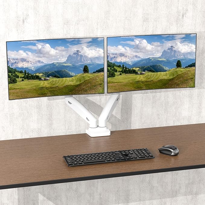 WALI Dual Monitor Stand, Adjustable Gas Spring Arm Monitor Mount for 2 Monitors up to 32 Inch,19.8lbs Capacity (GSMP002W), White by WALI-DeskLoop Office
